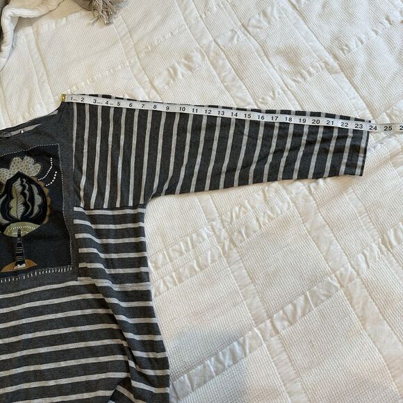 Gudrun Sjoden Dress Large Gray Stripe Organic Cotton Stretch Lagenlook Patch - Picture 10 of 10